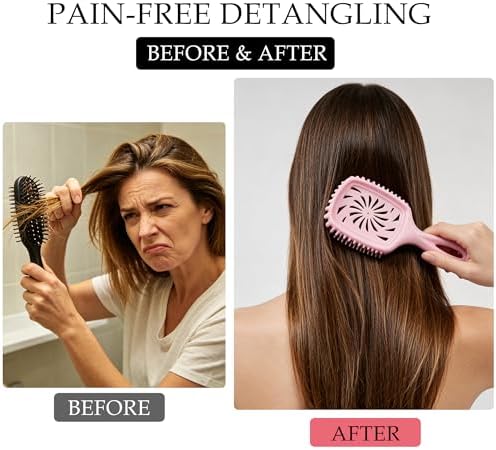 Detangler Hair Brush, Vented Paddle Brush for Wet Dry Hair, Pain-Free for Curly Straight Thick Fine Hair, Women Men Kids (pink) - Image 5