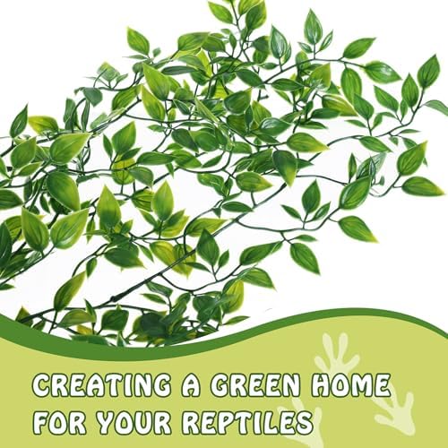 HERCOCCI Reptile Plants, 3 Pack Terrarium Hanging Plants Vines Artificial Leaves Habitat Decorations with Suction Cup for Bearded Dragon Hermit Crab Lizard Snake Geckos Chameleon - Image 2