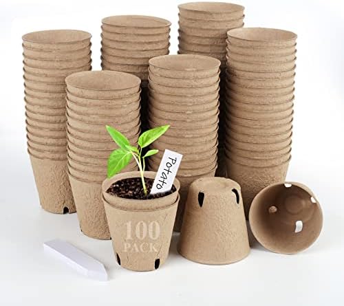 HXSEMAYIG 100PCS Peat Pots, 3.15Inch Seed Starting Pots with Drainage Holes Round Nursery Pot, Garden Germination Nursery Pot Bonus 20 Plant Labels by HXSEMAYIG