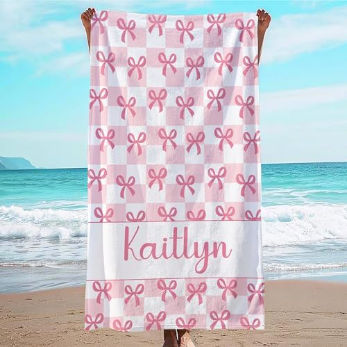 JML Personalized Beach Towel with Name, Custom Beach Towel with Text, Customized Bow Microfiber Pool Towel, Quick Dry & Absorbent Swim Towel for Adult,Anniversary, Birthday, Summer Holiday,Vacation by JML