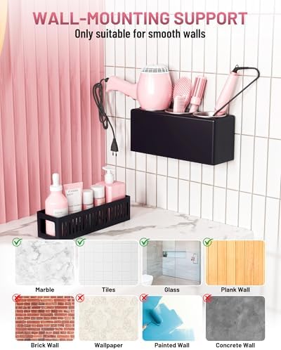 Hair Tool Organizer, Detachable Hair Dryer Holder with 3 Stainless Steel Cups, Wall Mounted Bathroom Organizers and Storage for Accessories, Curling Irons, Straighteners, Toiletries, Makeup - Image 5