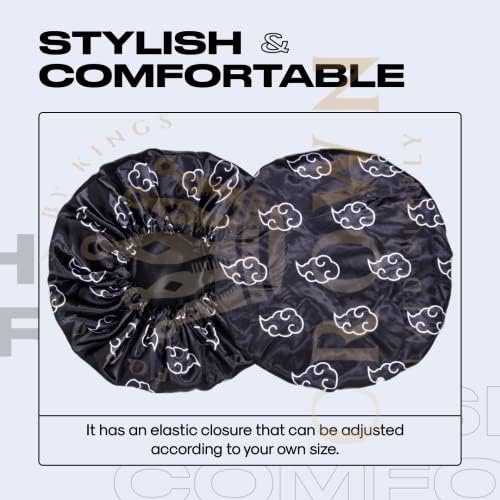 Large Silky Design Anime Bonnet with Elastic Soft Band Adjustable for Women and Men, Comfortable Satin Fabric, BlackcloudB - Image 4