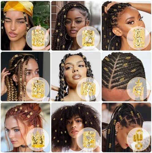 220 Pcs Viking Gold Hair Accessories for Braids Loc Jewelry for Women Hair Dreadlock Metal Hair Beads Rings Cuffs for Braids Beard Decoration Gold - Image 5