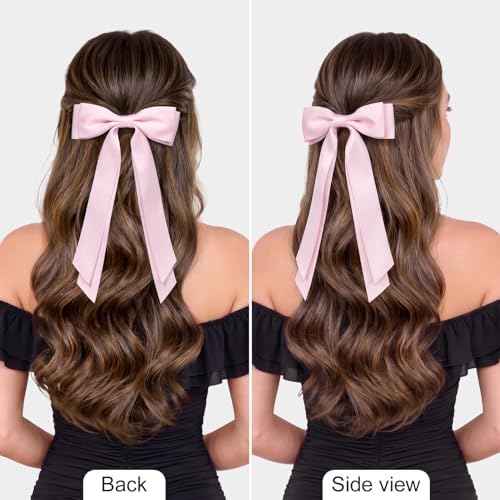 6PCS Pink Hair Bows, Large Ribbon Bow Hair Clips for Girls Women Cute Ponytail Holder Accessories for Toddlers Kids Teens - Image 3