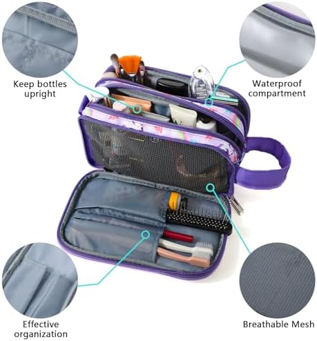 Kids Toiletry Bag for Girls, Travel Toiletry Bag for Little Young Girls Cosmetic Bag Makeup Bag Waterproof Hanging Wash Bag Toddler Toiletries, Unicorn Purple - Image 3