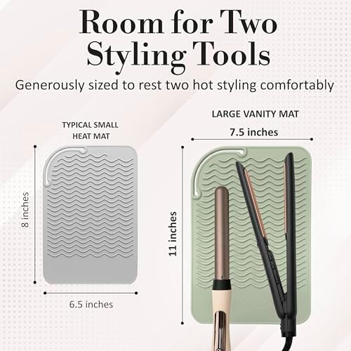Large Vanity Mat, Heat Resistant Mat for Hair Tools, Vanity Décor, Sage - Image 3