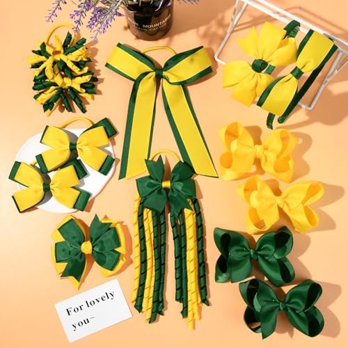 DEEKA Yellow & Green School Hair Accessories Set 13 Pcs Uniform Hair Bow Headband Clips Hair Ties Curly Korker Bows for Little Toddler School Girls (Yellow&Green) - Image 7