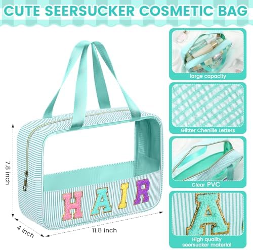 Sanwuta 1 Pcs Clear Seersucker Hair Bag, Lake Blue - Image 2