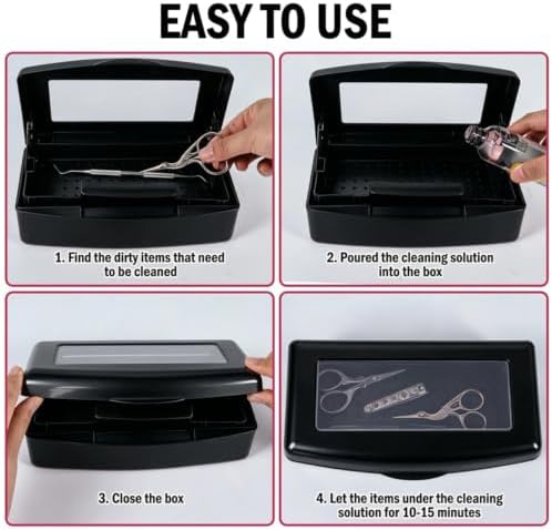 YoleShy Nail Tool Cleaning Box Balck Plastic Clean Container for Tweezers - Image 4