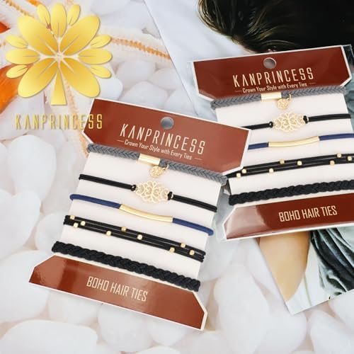 KANPRINCESS 5Pcs Boho Hair Tie Bracelet, Elastic Ponytail Bands for Women - Image 6