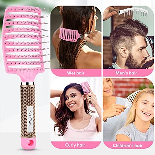 Bsisme Hair Brush, Curved Vented Brush for Faster Blow Drying, Professional Styling Hair Brushes for Women and Men, Paddle Detangling Brush for Wet Dry Curly Thick Straight Hair, Pink - Image 4