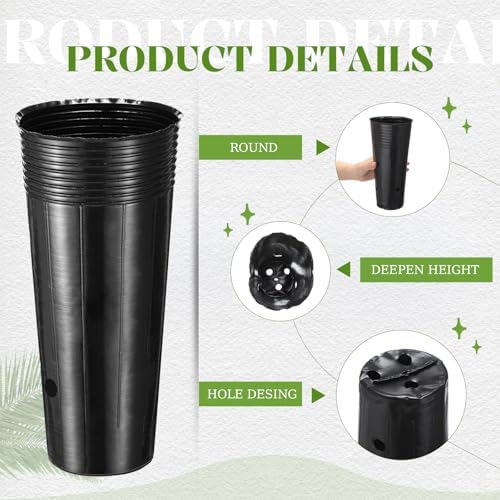 100 Pack Tall Tree Pot 9.8'' x 4.7'', Black Plastic Deep Nursery Pots, Soft Deep Seedling Pots for Seed Starting, Plant Starter Cups with Drainage Holes for Flowers, Cuttings Transplanting - Image 3