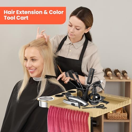 TASALON Gold Salon Tray on Wheels – Salon Rolling Tray Set with Magnetic Hair Dye Bowl, Heat-Resistant Tool Rack, Hair Extension Holder for Styling, Rolling Tool Cart & Hair Salon Station Organizer - Image 7