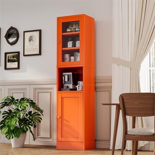 YAUWOH 2-Door Metal Storage Cabinet, Tall Slim Pantry Organizer with 3 Adjustable Shelves (120LBS/Shelf), Anti-Tipping Waterproof Cabinet for Bathroom/Kitchen/Home Office/Small Spaces,(1PC,Orange) - Image 5
