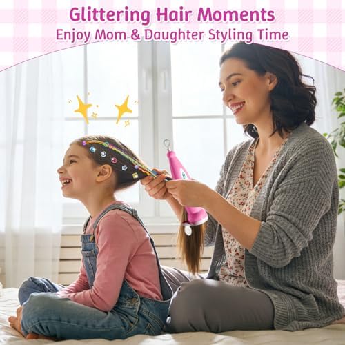 DIY Hair Salon Toys for Girls, Hair Gem Stamper Kit And Hair Rope Braider, Bling Hair Jewels Styling Tool with Glitter Diamonds Comb Beads Accessories Christmas Birthday Gifts for Girl 4 5 6 7 8-12 - Image 6