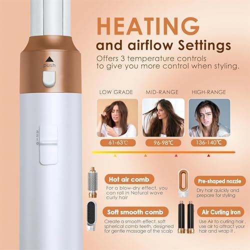 Hair Dryer Brush 5 in 1, Negative Ion Blow Dryer Brush Set -110,000 RPM High -Speed Hot Air Brush Air Styler Curling Wrap Air Curler,Curling Iron Hair Styling Tool for Straight Curl Drying Smoothing - Image 3