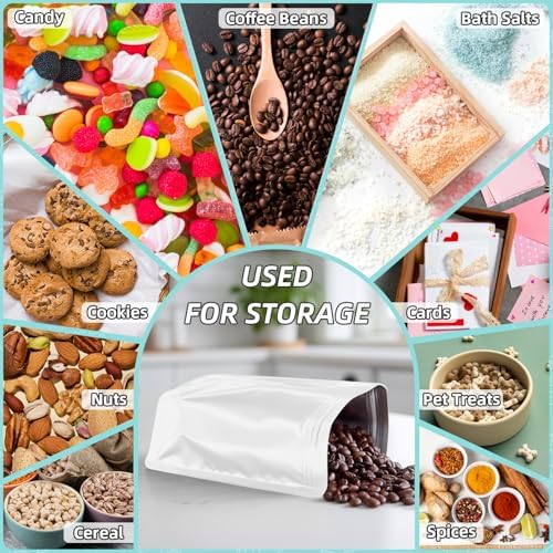 FUNFERY Stand Up Mylar Resealable Bags for Food Storage-White 5.5x7.8 inch - Image 4