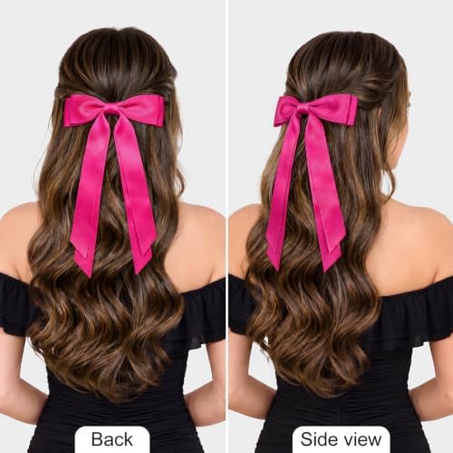 2PCS Rose Pink Hair Bows, Large Ribbon Bow Hair Clips for Girls Women Cute Ponytail Holder Accessories for Toddlers Kids Teens - Image 3