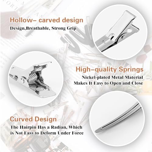 Hair Clips for Women Styling, 44Pcs Metal Duck Billed Pin Curl Clips, Hair Pins, Salon, Makeup, Hair Dyeing, Silver & Black - Image 6