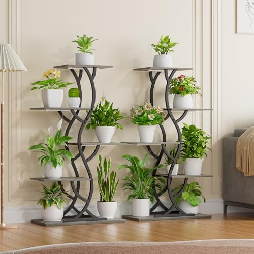Plant Stand Indoor with Grow Lights - 5 Tiered Corner Plant Shelves (Gray) - Image 7