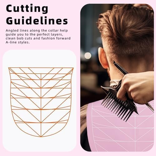 Professional Hair Cutting Cape with Geometric Grid Pattern, Longer Silicone Waterproof Cutting Mat,Neck Guide - Image 4