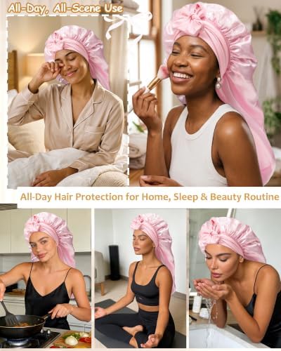 AWAYTR Long Satin Bonnet for Braids - Double Layer Hair Bonnet for Sleeping - Image 5