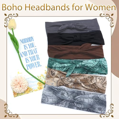 6 Pcs Short Bow Headbands for Women Paisley Print Hair Band - Image 2