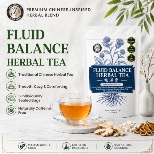 Herb Guru Herbal Tea, Fluid Balance Poria & Hawthorn, 5 Bags (50 Cups) - Image 3