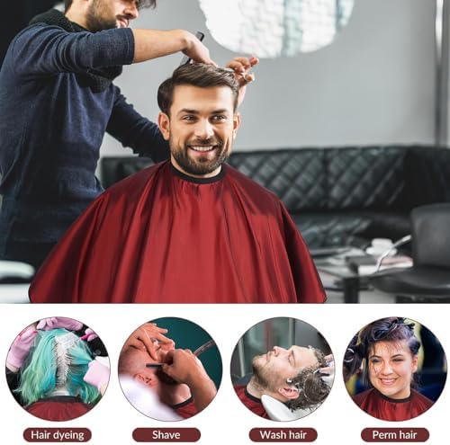 Professional Barber Cape with Neck Brush & Disposable Neck Paper, Wine Red - Image 6