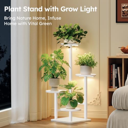 Plant Stand Indoor with Grow Light, 4-Tiered Tall Plant Stand Indoor, Metal Plant Shelf with Adjustable Light, Ideal for Living Room, Garden, Patio white - Image 2