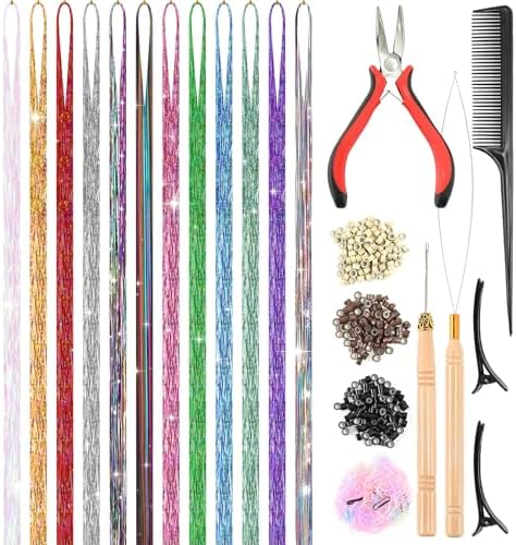 Leuceiy 12 Color 48" Hair Tinsel Kit, 3600 Strands Heat Resistant with Tool by HOME