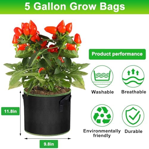 MEKOLIFE 12-Pack 5 Gallon Grow Bags, Thick Aeration Planters with Handles - Image 2