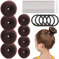 FANDAMEI Hair Bun Maker for Kids, 4PCS Donut Bun Maker Small with 4PCS Extra Small Hair Buns Kit. Ballet Hair Bun Maker for Kids, Hair Bun Set with Elastic Hair Ties, Hair Pins.(Brown) by FANDAMEI