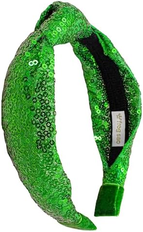 FROG SAC St. Patrick's Day Knot Headband for Girls, Green Sequin Knotted Hair Band Accessories for Kids, Sparkly Iridescent Little Girl Headbands for Children, Cute Sparkle Head Band by FROGSAC