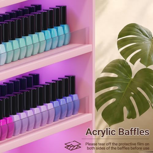 Wood Nail Polish Rack with Cabinet, 5-Tier Nail Polish Display Shelf, Pink - Image 4