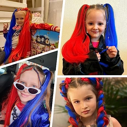 2 Pack Red Blue Contrast 26 Inch Braid Ponytail Extension with Elastic Tie - Image 4