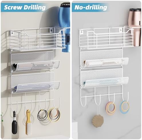3 Tier Hair Tool Organizer Wall Mount, curling iron holder Basket, White - Image 4
