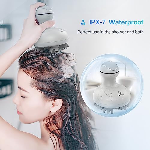 COMFIER Electric Scalp Head Massager with 4 Soft Silicone Massage Heads, Portable Hair Massager for Hair Growth, Relieve Stress, Head Scratcher for Deep Relaxation, Dog Cat Massager, Gray - Image 3