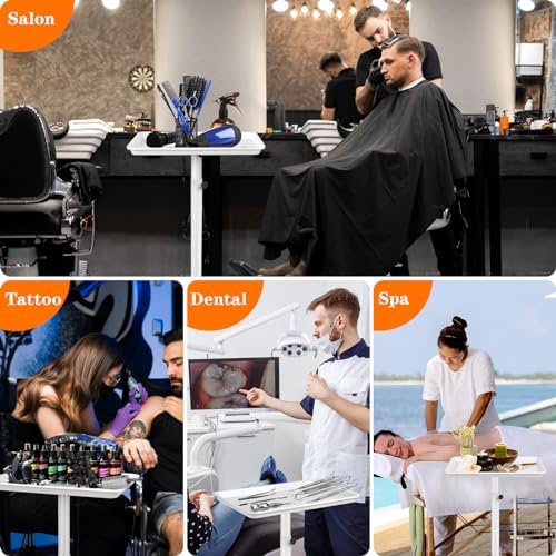Salon Tray on Wheels, Salon Rolling Tray with Adjustable Height, White - Image 7
