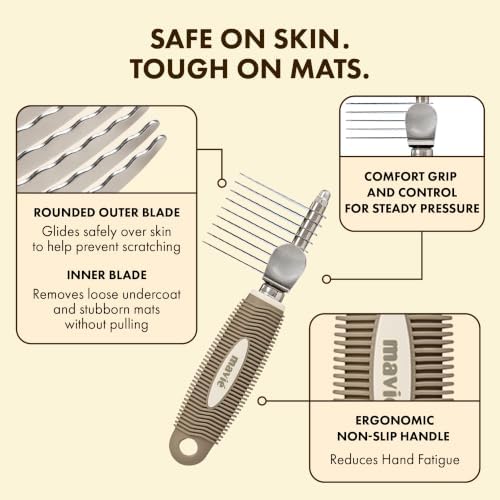 Mavie Grooming Rake, 10 Blade Dematting Tool for Pets, Taupe - Image 2