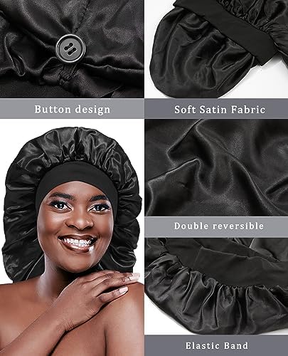 AWAYTR 2-Layer Satin Bonnet for Braids, Wide Band Long Sleep Cap Black - Image 6