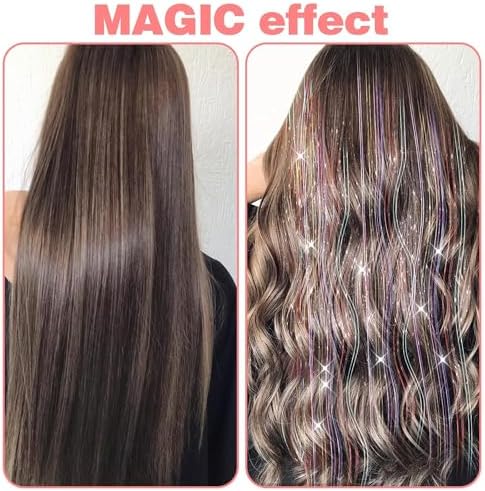 ZYXQZYX Hair Tinsel Kit Pack of 18 Pcs Hair Tinsel Clip in 19.6Inch Glitter Tinsel Hair Extensions Heat Resistant Clip in Hair Tinsel Sparkle Fairy Hair Accessories for Kids Girls Women (Black) - Image 5