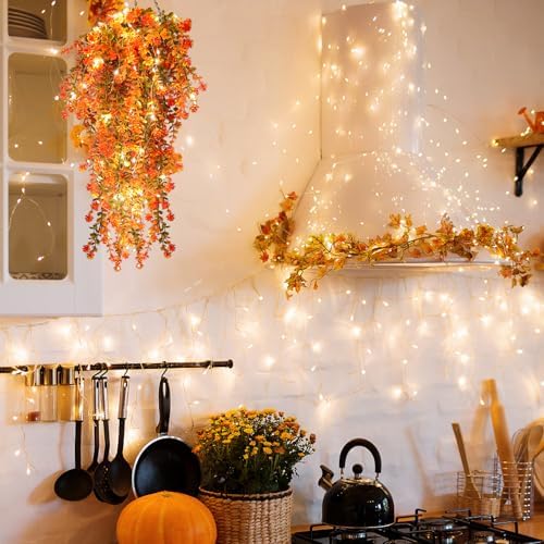 RECUTMS Fall Decor Artificial Flowers Faux Hanging Plants with Lights 3Pcs - Image 5
