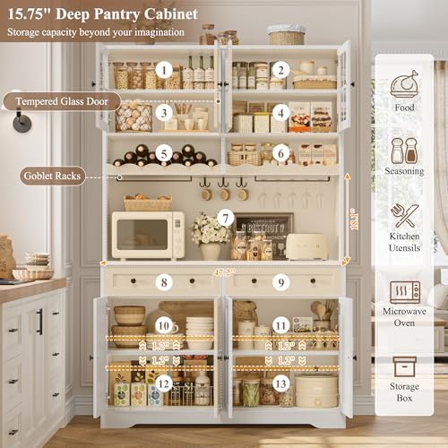 HOSTACK 75" Kitchen Pantry Storage Cabinet, Coffee Bar Hutch Cabinet, White - Image 5