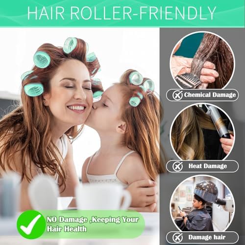 Hair Rollers, 12 Pack Self Grip Salon Hairdressing Curlers, DIY Curly Hairstyle, Large Rollers 1.57In Green - Image 4