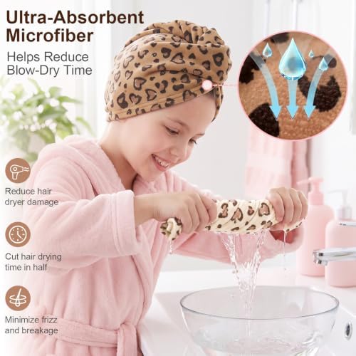 Kids Microfiber Hair Towel Wrap 2Pack Absorbent Hair Drying Turban for Girl - Image 3
