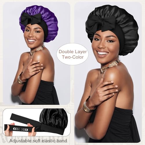 CHLINS Double Layer Satin Bonnet for Sleeping, Hair Bonnet for Curly Hair - Image 2