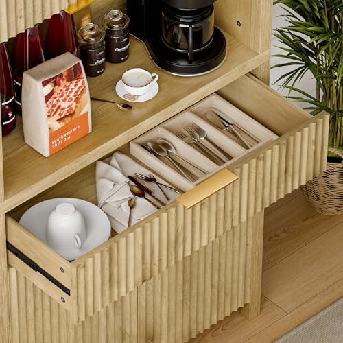 Lulive 71" Fluted Pantry Cabinet with Charging Station, Natrual - Image 5