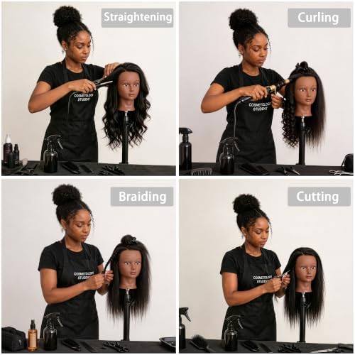 YODIDI 100% Human Hair 16" Mannequin Head for Braiding with Table Clamp - Image 3