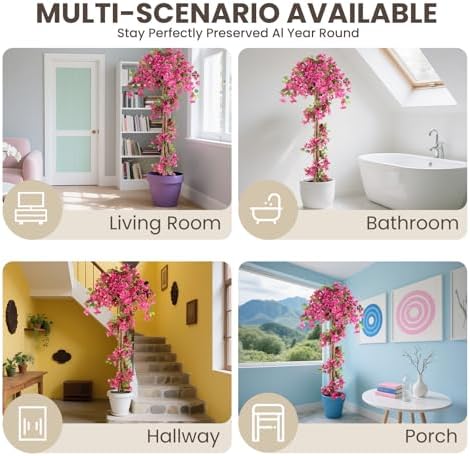 Romantic Season 6FT Artificial Bougainvillea Tree, Faux Silk Bougainvillea Plant with Pot for Indoor Outdoor Decor, Tall Fake Tropical Tree for Home, Office, Patio, Balcony, Wedding Decoration - Image 6